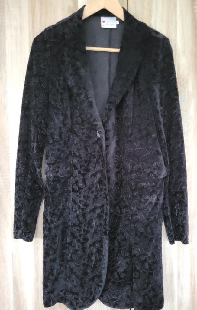 Helena Hart lange velvet blazer zwart maat M zgan., Kleding | Dames, Maat 38/40 (M), Zwart, Zo goed als nieuw, Jasje