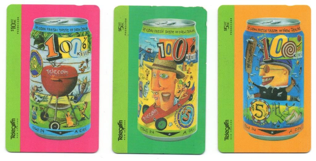 Nieuw-Zeeland, 3 telefoonkaarten, Kiwi cans, Ophalen of Verzenden, Buitenland