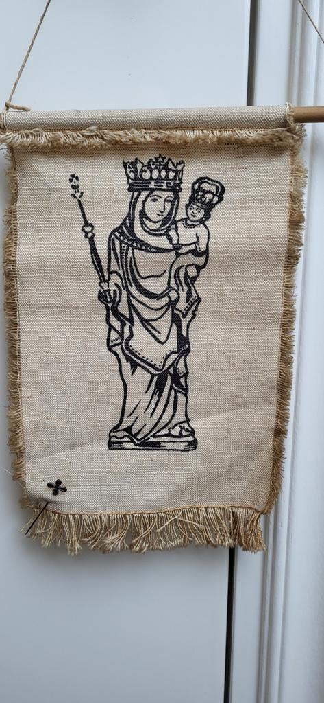 Antiek Maria met Jezus Wandkleed - Handel 17x26 cm, Ophalen of Verzenden, Zo goed als nieuw, Overige typen, Christendom | Katholiek