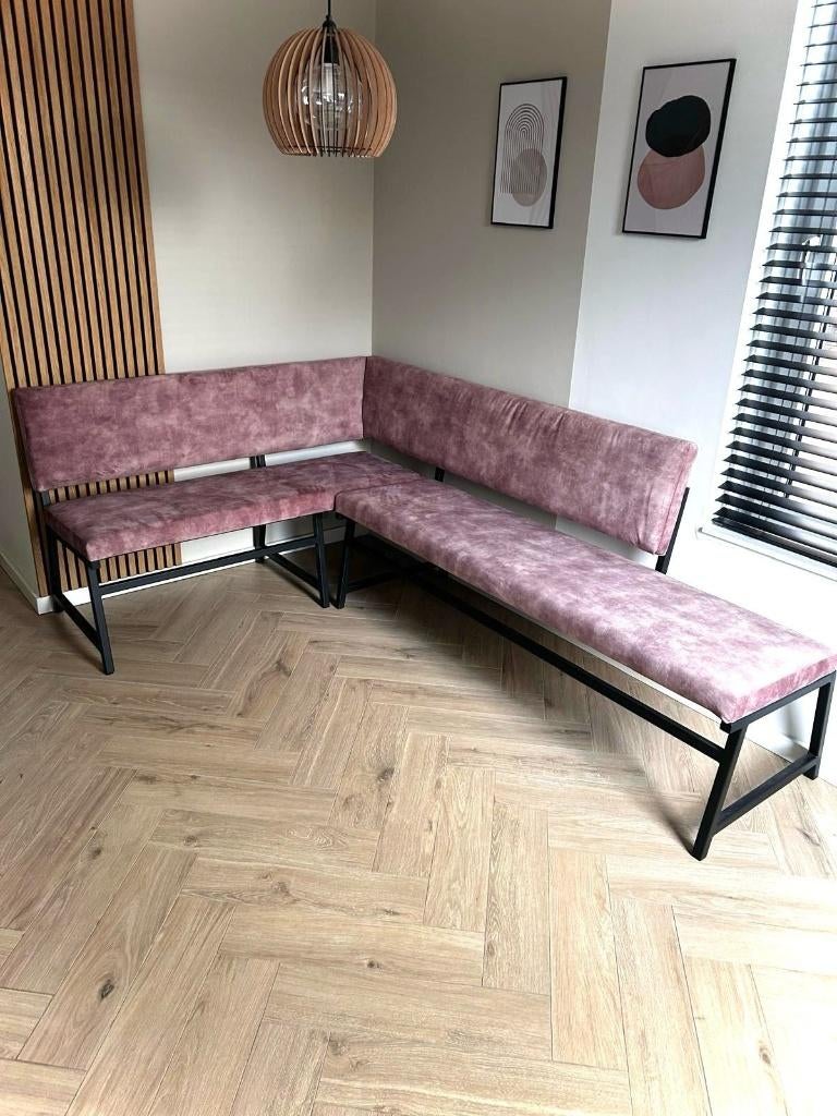 stalen eettafel bank met stoffering naar wens, Overige maten, Minder dan 75 cm, Scandinavisch, Ophalen of Verzenden
