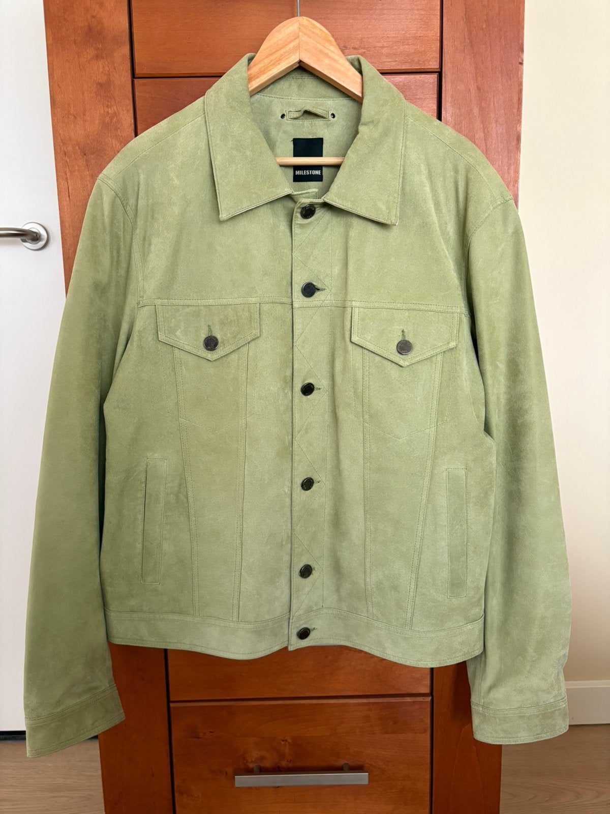 Leren jas groen, Ophalen, Zo goed als nieuw, Maat 52/54 (L), Groen