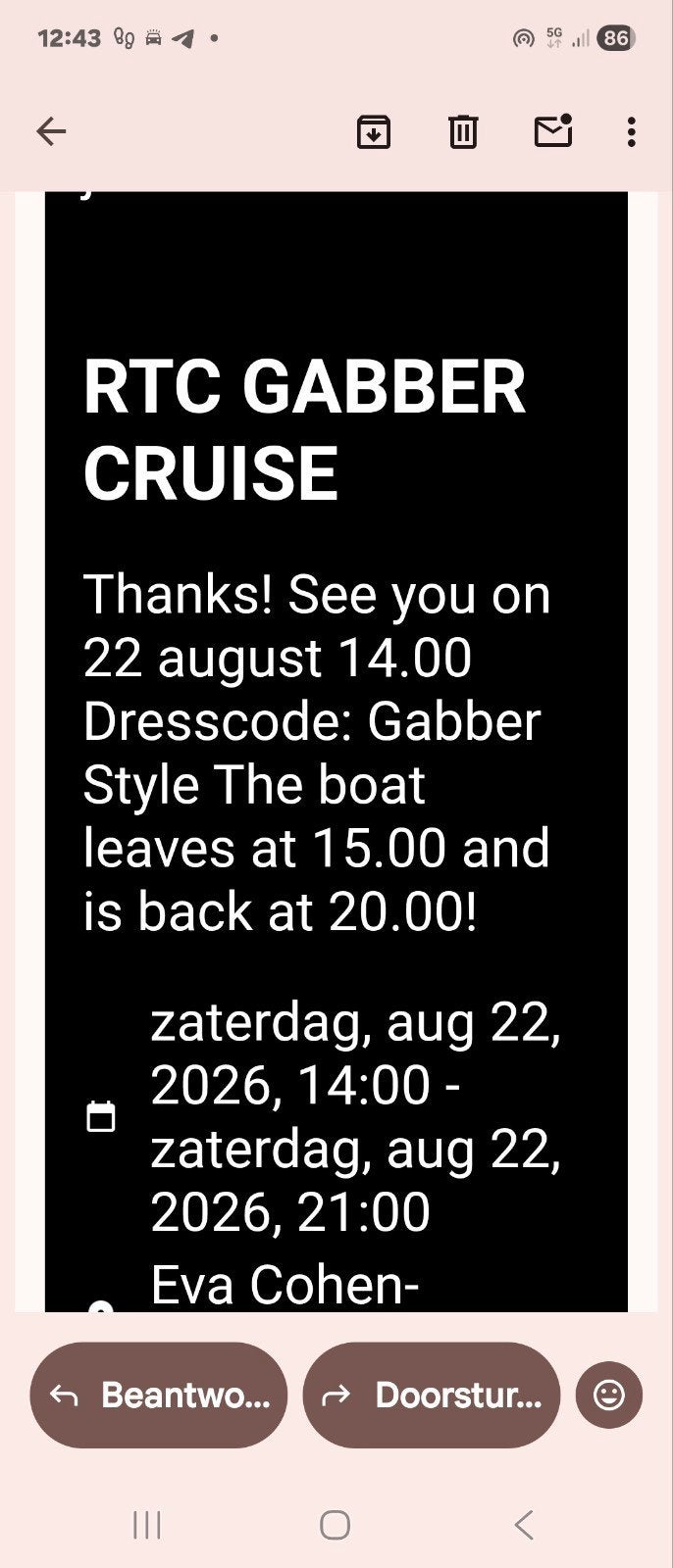 1 tickets over RTC GABBER CRUISE, Eén persoon