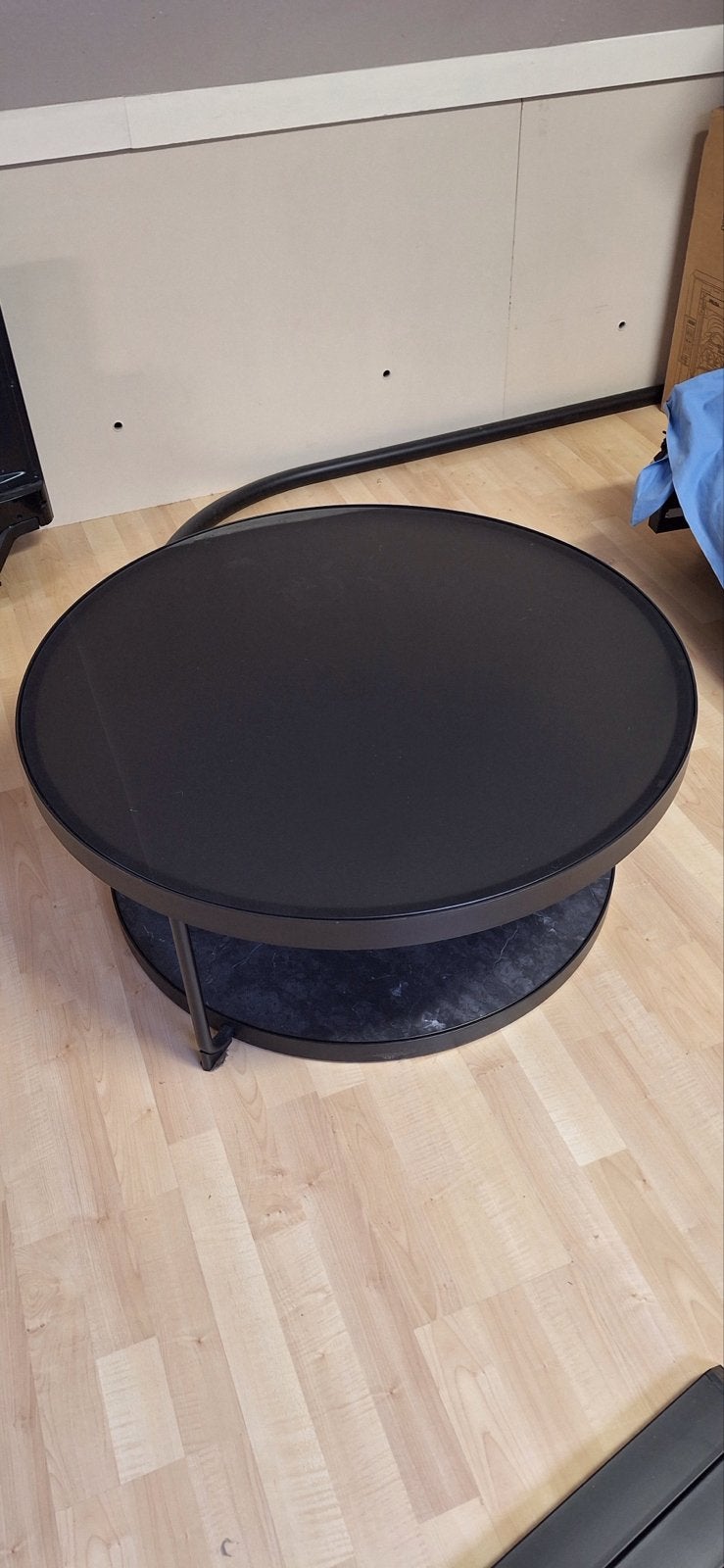 FRÖTORP Salontafel, antraciet marmerpatroon/zwart glas, Ophalen, 50 tot 100 cm, Rond, 50 tot 100 cm