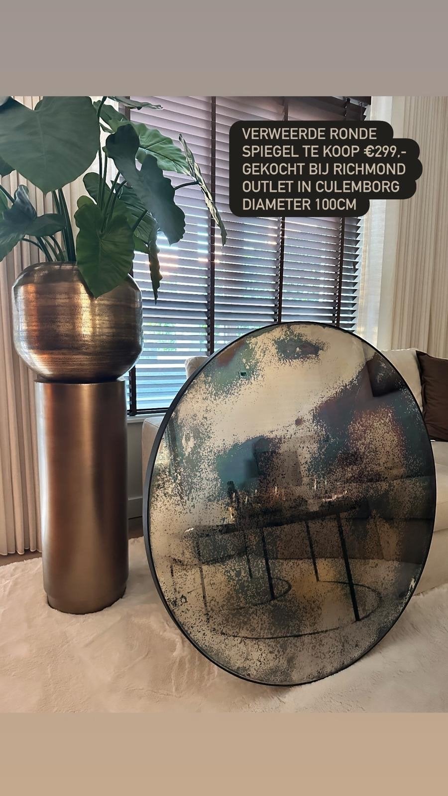 Verweerde ronde spiegel van Richmond, 100cm diameter, Ophalen, Gebruikt, Rond, 75 tot 100 cm