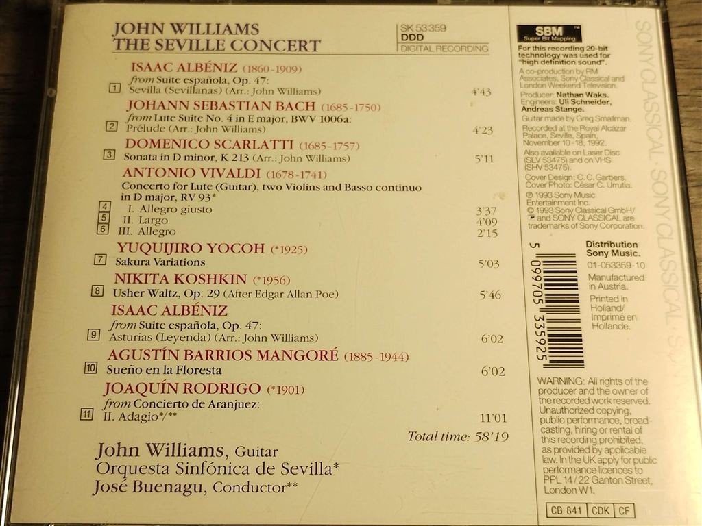 John Williams - The Seville Concert, Cd's en Dvd's, Ophalen of Verzenden, Classicisme, Zo goed als nieuw, Kamermuziek