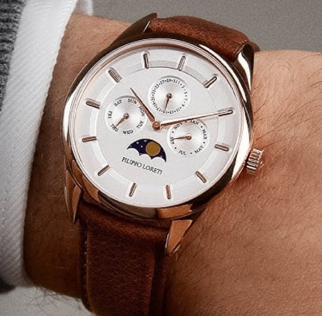 Herenhorloge FILIPPO LORETI "Venice Moonphase Gold", Overige merken, Leer, Staal, Verzenden