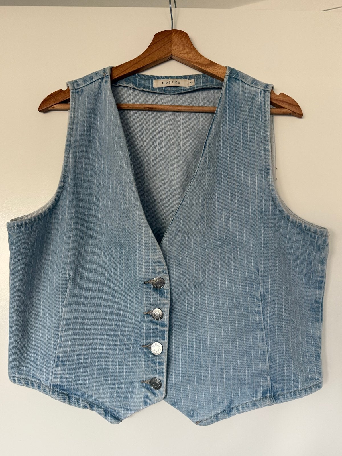 Costes denim gilet met krijtstrepen en knoopsluiting - XL, Ophalen of Verzenden, Gedragen