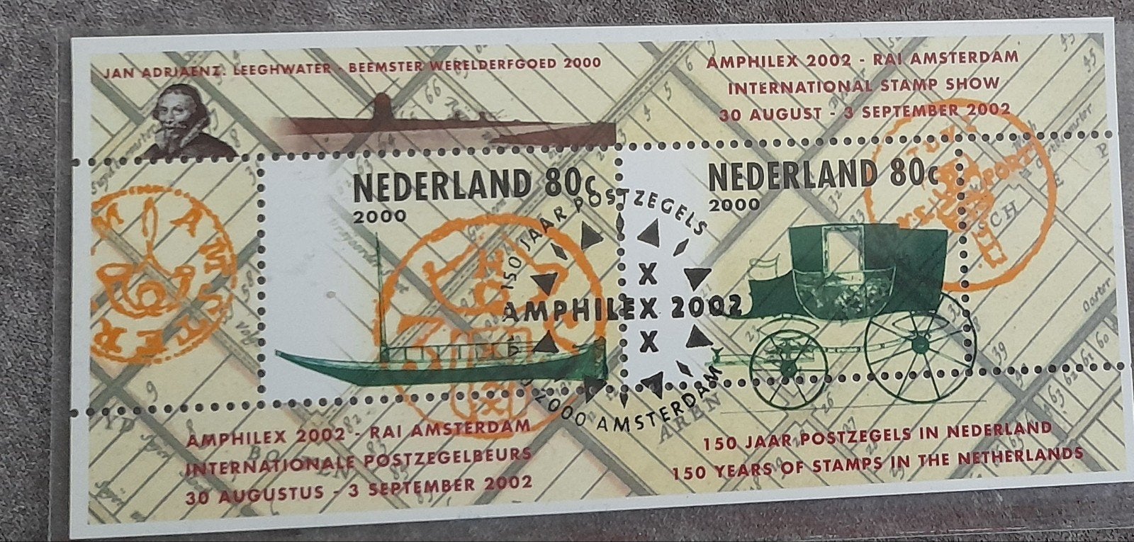 Nederland 80c Amphilex 2002 Postzegelvel, Postzegels en Munten, Ophalen of Verzenden, Gestempeld