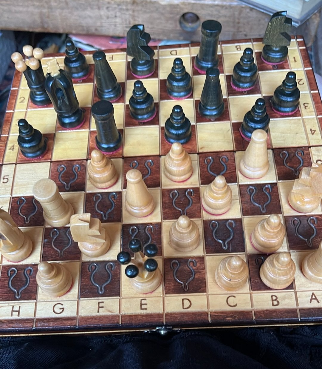 Opvouwbare Houten Schaakbord met Pionnen, Ophalen of Verzenden, Zo goed als nieuw