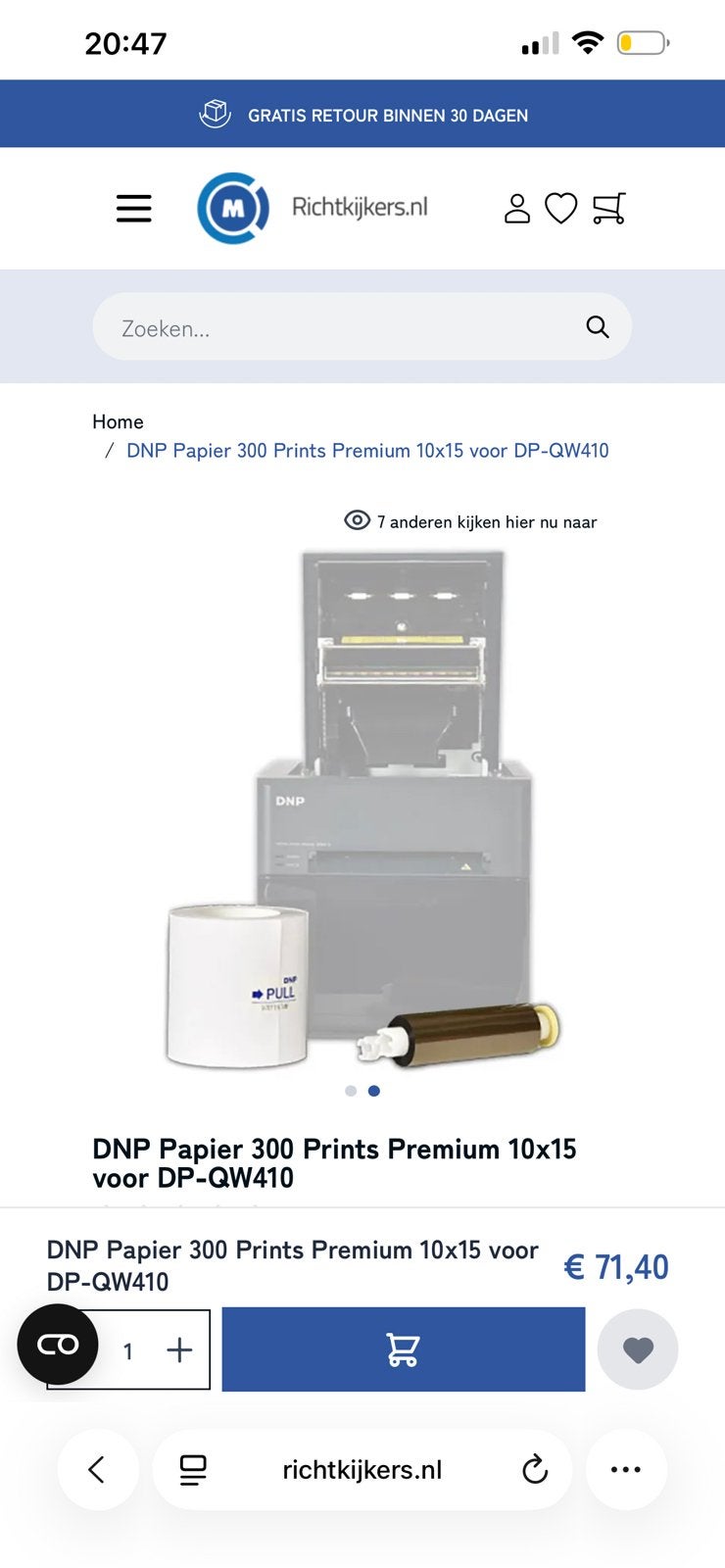 DNP Media Set QW410 (4x6) PD - Fotopapier en inktlint, Ophalen, Nieuw, 10 x 15 cm, DNP