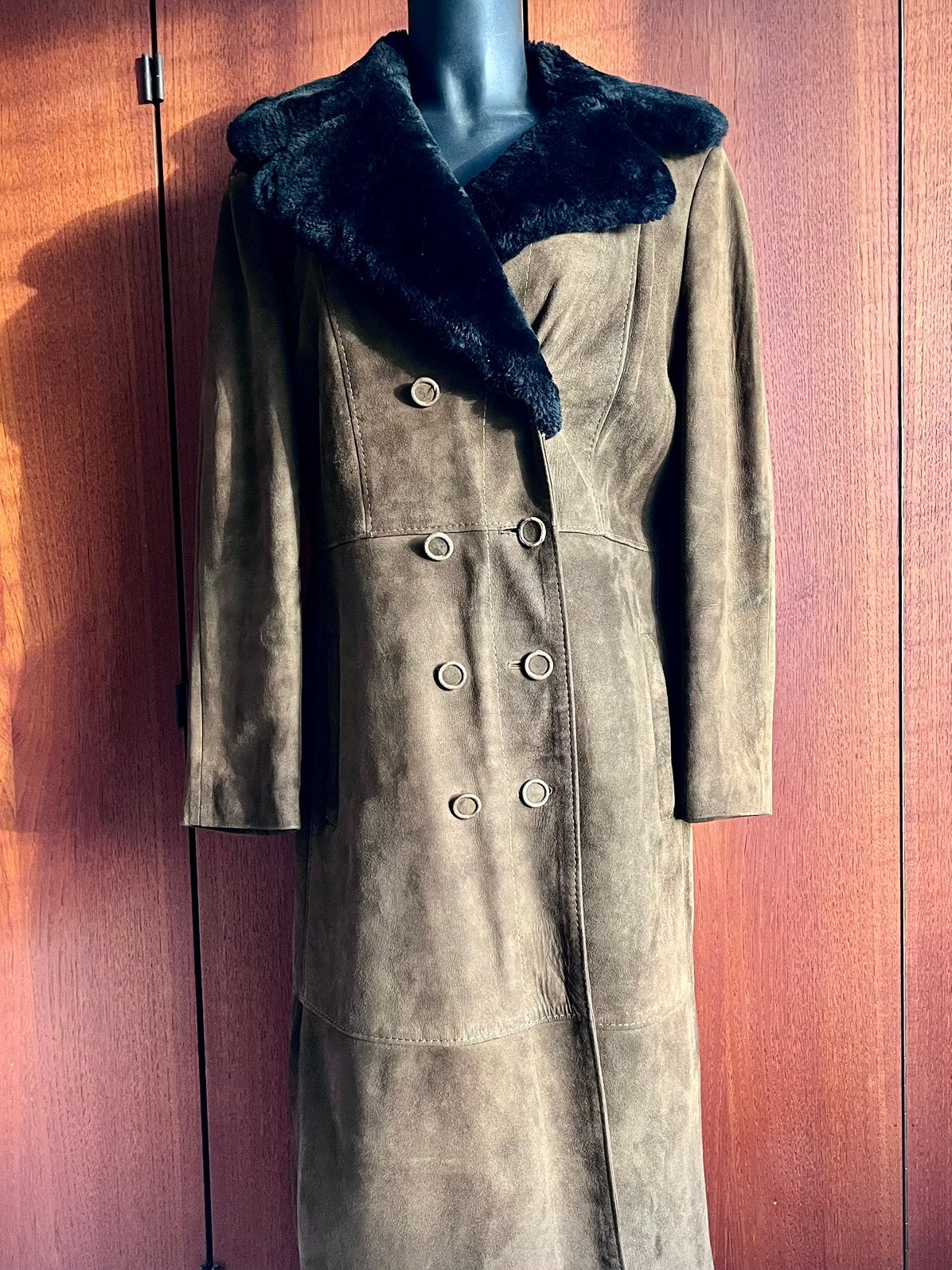 Vintage leren jas met zwarte schapenvachten kraag., Ophalen of Verzenden, Zo goed als nieuw, Maat 38/40 (M), Bruin