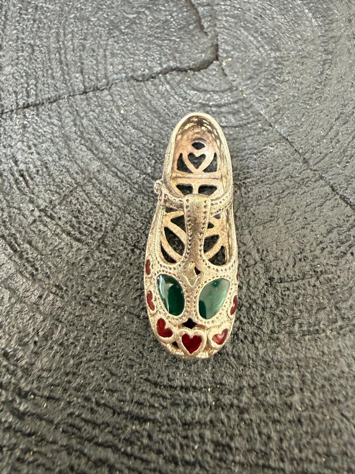 Zilveren Ajour Schoentje met Kleurrijk Emaille - 800 Zilver, Antiek en Kunst, Antiek | Goud en Zilver, Verzenden, Zilver