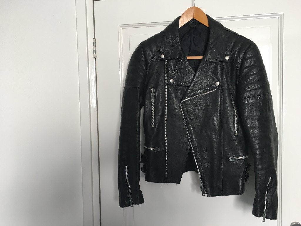 lederen jack, Ophalen, Gedragen, Maat 48/50 (M), Zwart