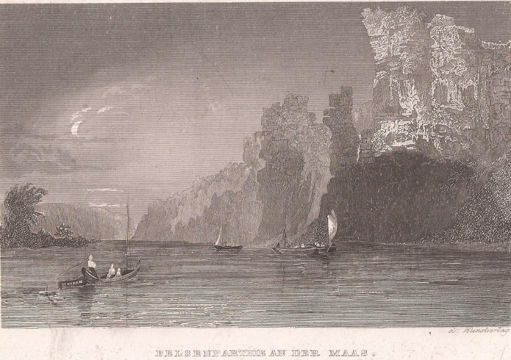 BELGIË Felsenparthie an der Maas Rotspartij aan de Maas 1840, Antiek en Kunst, Kunst | Etsen en Gravures, 1800 - 1899, Ophalen of Verzenden