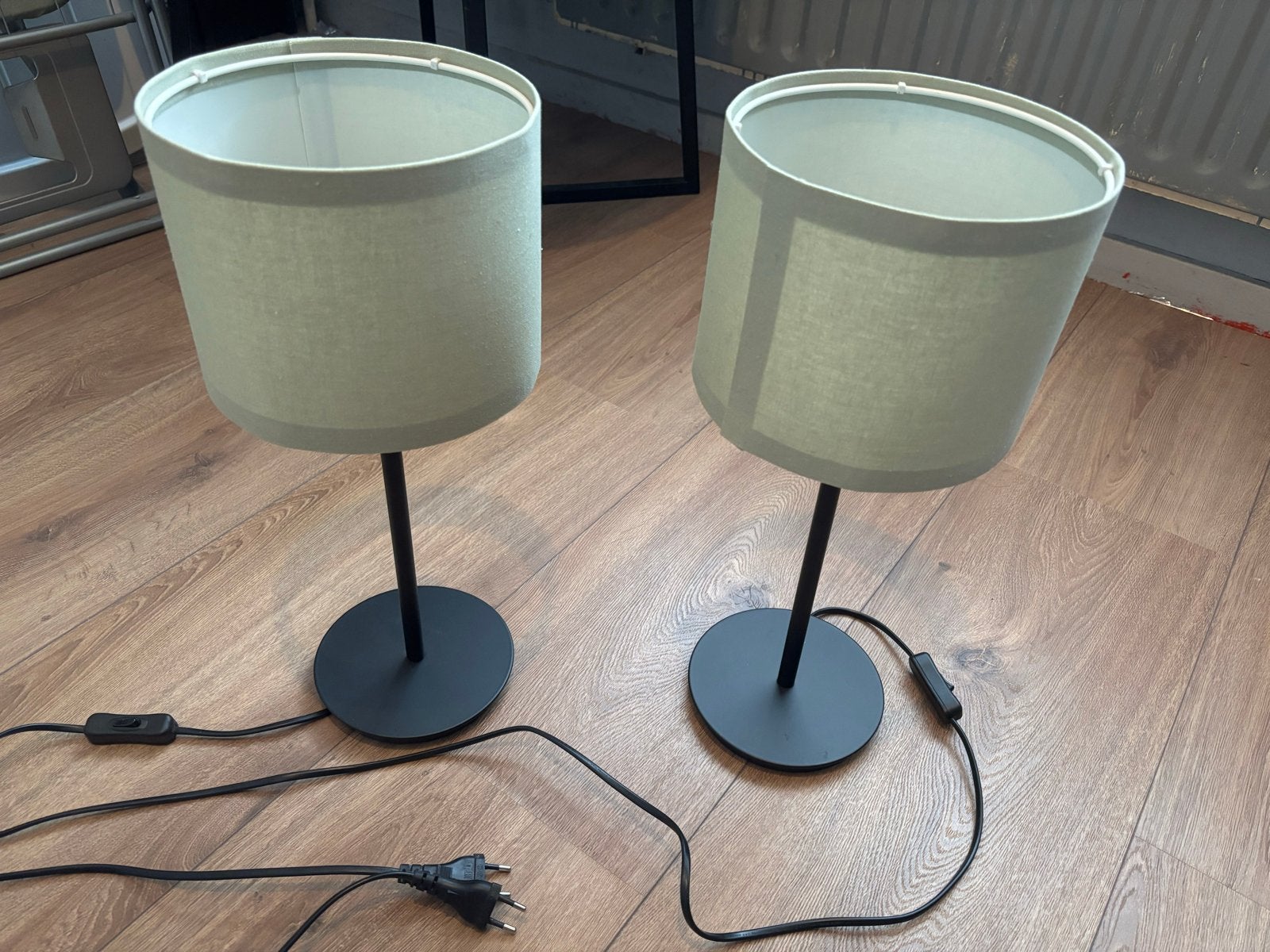 Set van 2 IKEA Skaftet tafellampen met stoffen kap, Met schakelaar, Gebruikt, E14 (klein), IKEA