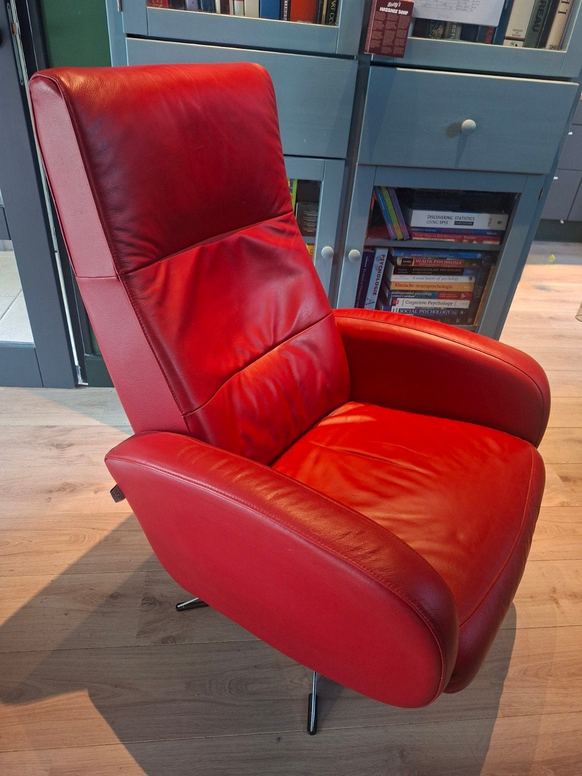 Deense rode leren relaxfauteuil - Hjort Knudsen, Ophalen, Gebruikt, 75 tot 100 cm, Deens design, Modern