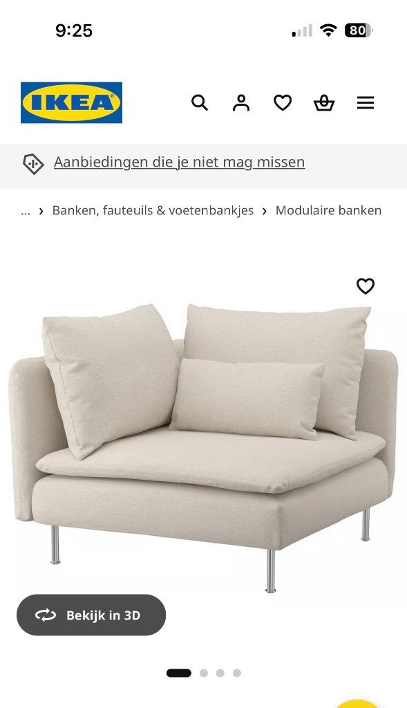IKEA Soderhamn corner section, Ophalen, 150 tot 200 cm, Tweepersoons, 75 tot 100 cm