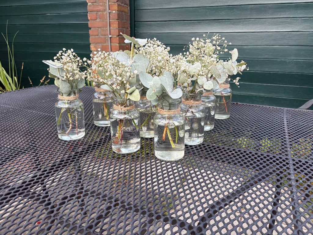 20x Leuke doorzichtige glazen vaasje voor bruiloft trouwerij, Huis en Inrichting, Woonaccessoires | Vazen, 12 cm, Transparant