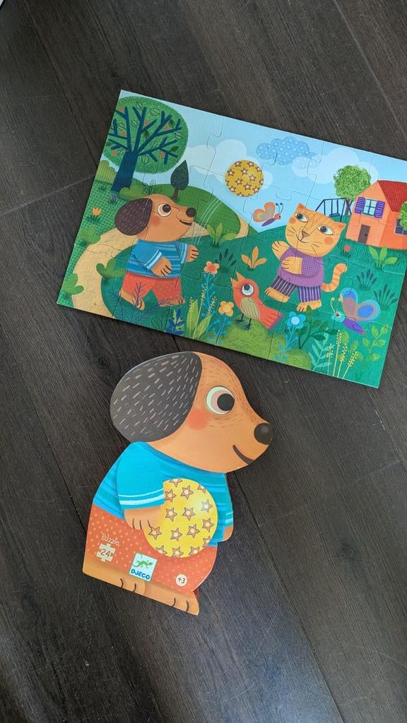 3 Djeco Puzzels: Hond, Koe, Uil, Kat, Beer (3 stuks), Ophalen of Verzenden, Gebruikt