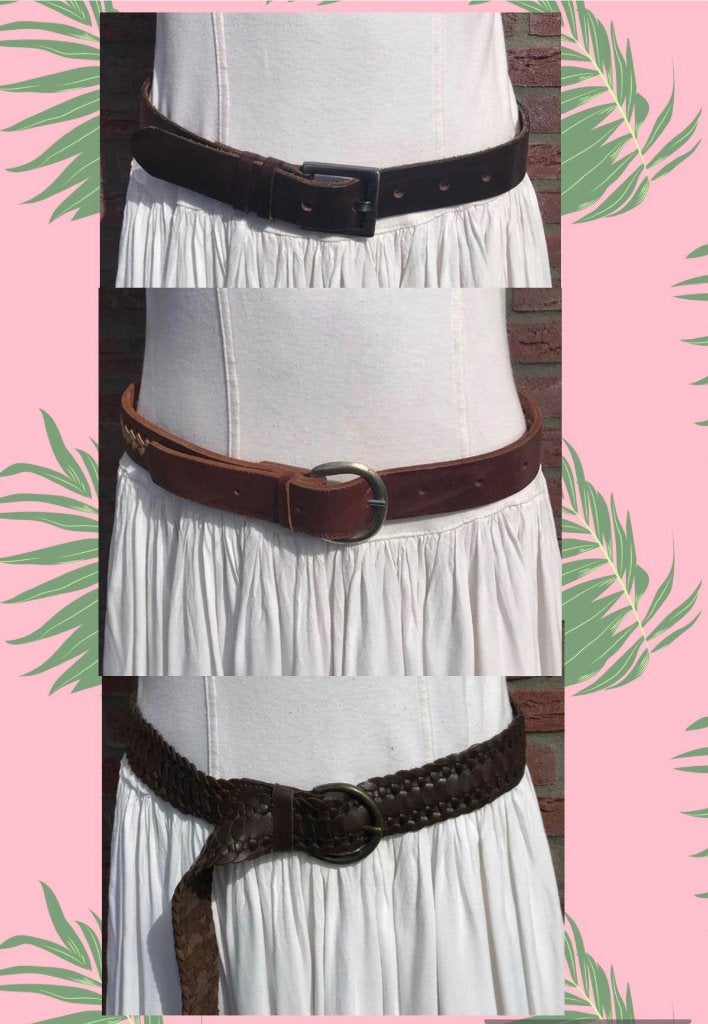 Riem - bruin - echt leder - taille - 3 verschillende riemen, Echt leder, 90 tot 100 cm, Heupriem, Ophalen of Verzenden