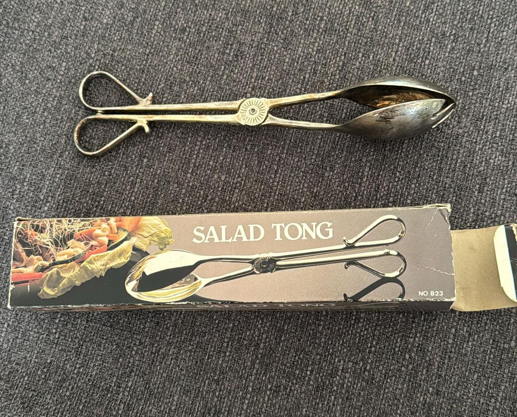 Verzilverde Saladetang – Vintage jaren 60/70, Overige materialen, Gebruikt, Ophalen of Verzenden, Vaatwasserbestendig