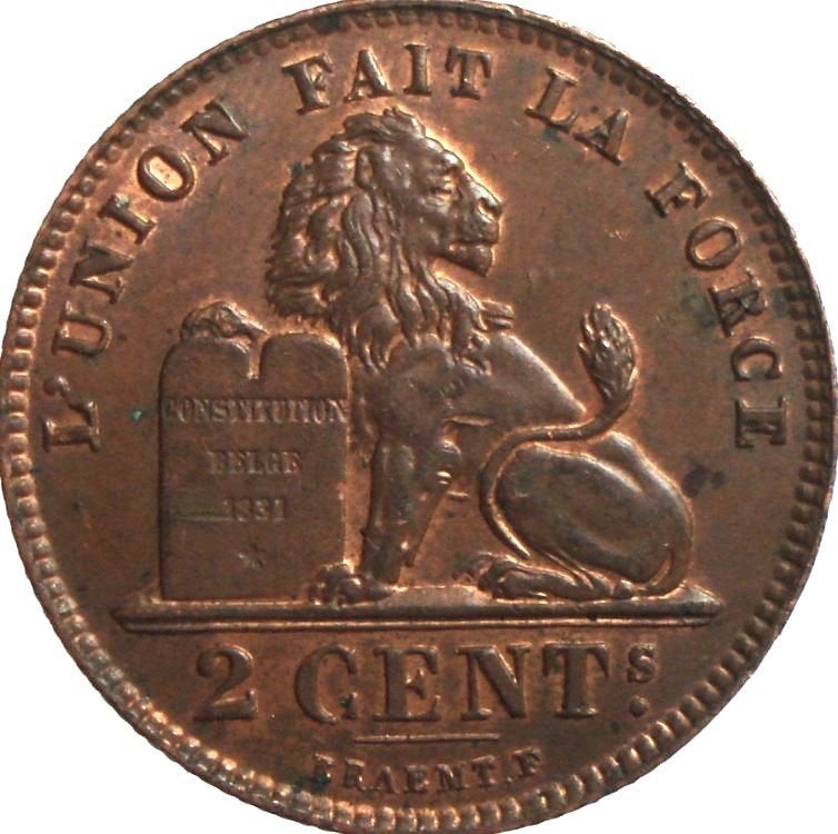 België 2 centimes 1919 (FRA, UNC), Ophalen of Verzenden, Brons, Losse munt