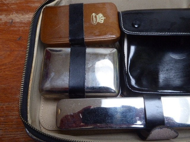 Mooie, antieke necessaire, reis toiletset, Ophalen of Verzenden
