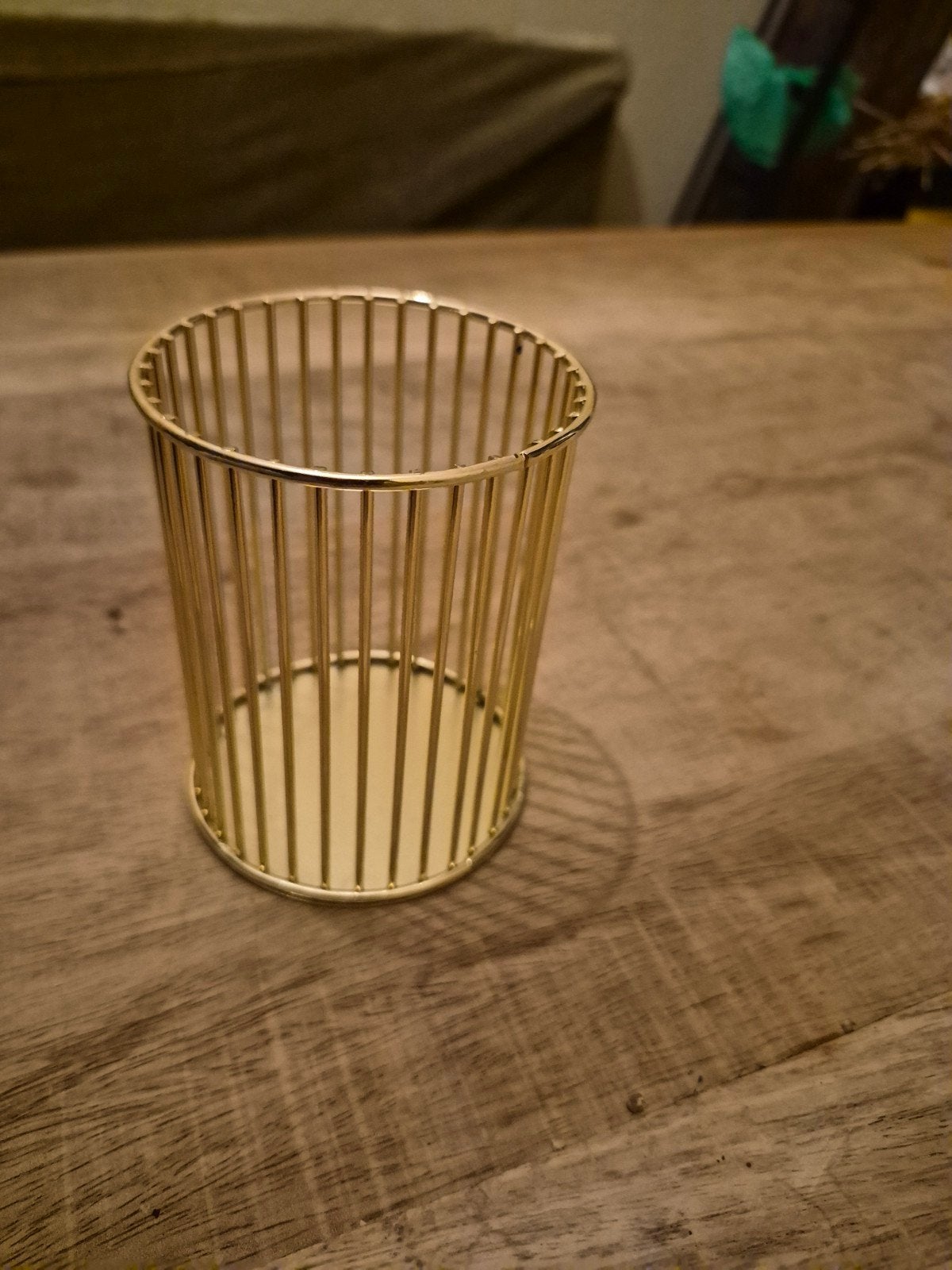Gouden metalen pennenhouder, Ophalen of Verzenden, Zo goed als nieuw, Metaal, Kandelaar