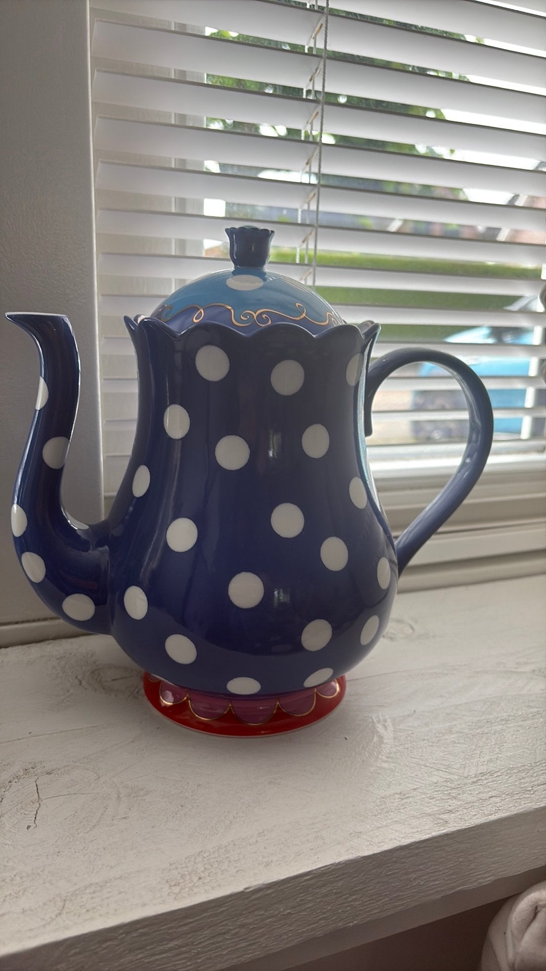 Douwe Egberts Oilily theepot blauw, Huis en Inrichting, Keuken | Keukenbenodigdheden, Theepot/fluitketel, Blauw, Ophalen of Verzenden