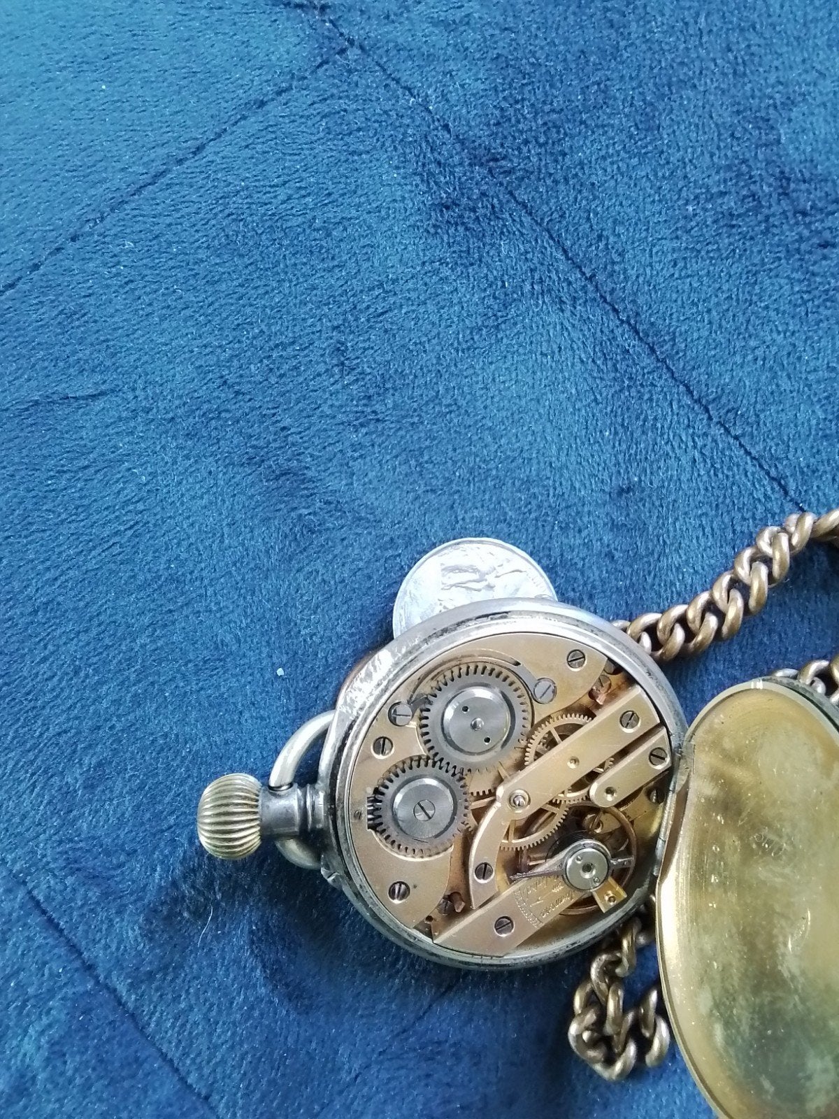 Antiek zakhorloge met ketting - Zilverkleurig, Ophalen of Verzenden