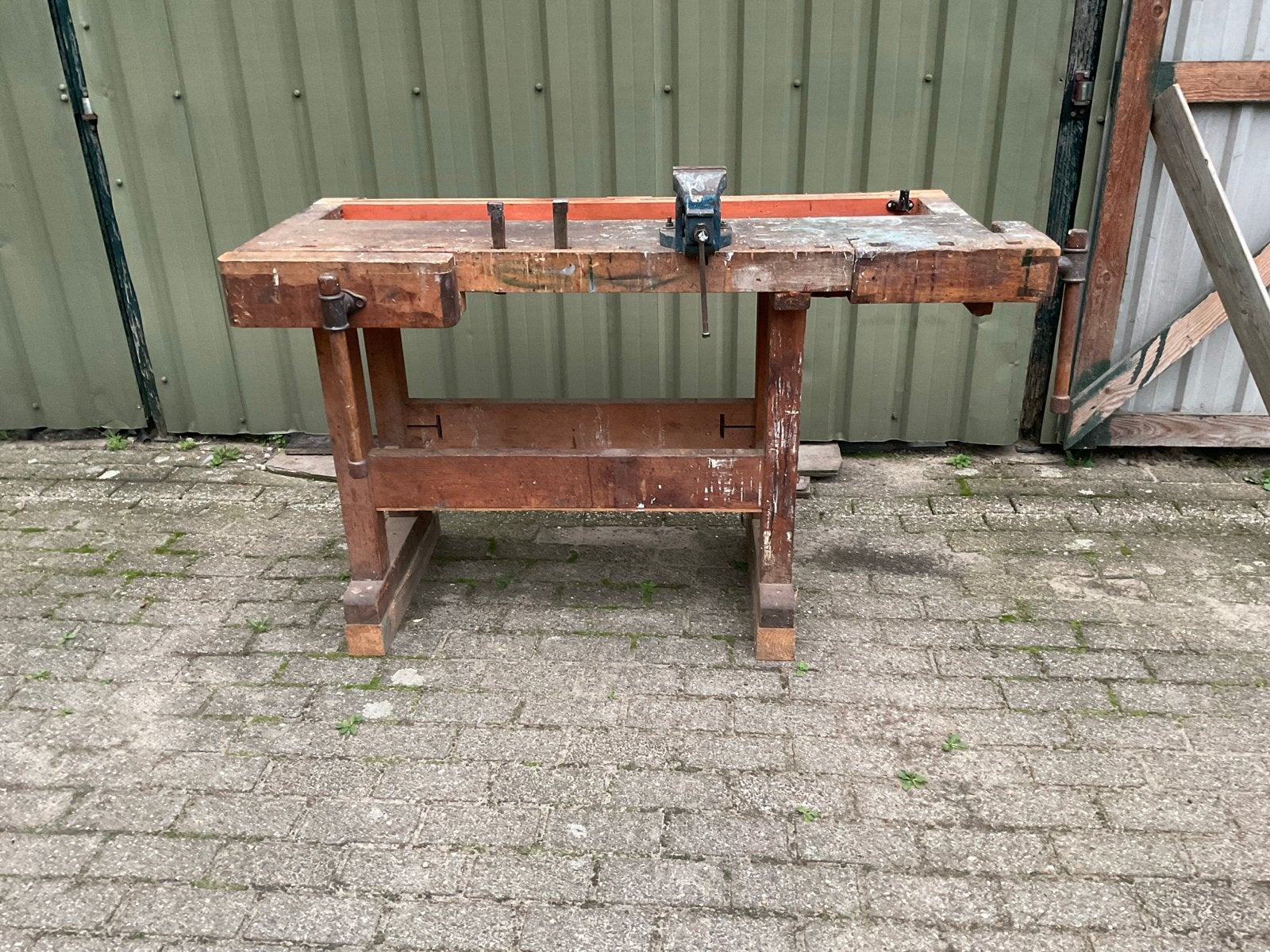 Vintage Werkbank - 150 cm breed, 88 cm hoog, Ophalen of Verzenden, Gebruikt, 120 tot 170 cm, Bankschroef