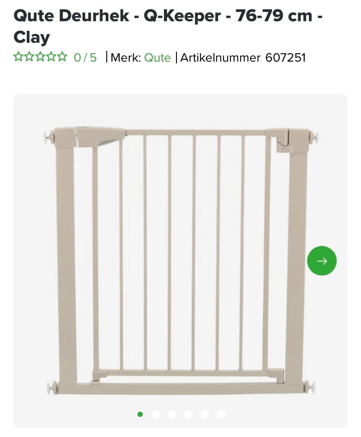 Qute Deurhek Q-Keeper Clay 76-79 cm met verlengstuk 28cm, Ophalen, Nieuw, 100 tot 115 cm, Klemhekje