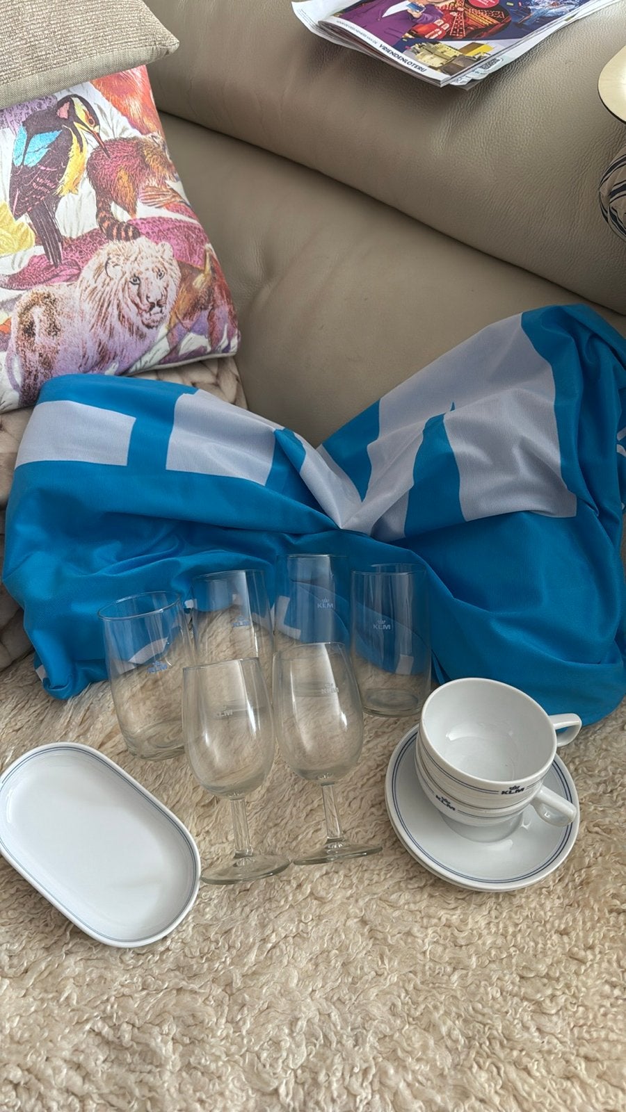 KLM servies en glazen set - Vintage en zo goed als nieuw, Ophalen, Overige merken, Vintage, Zo goed als nieuw
