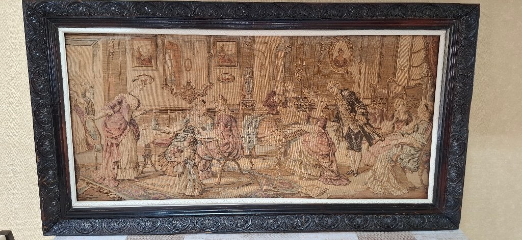 Groot Vintage Wandtapijt – Rococotafereel in Barok kader, Antiek en Kunst, Ophalen