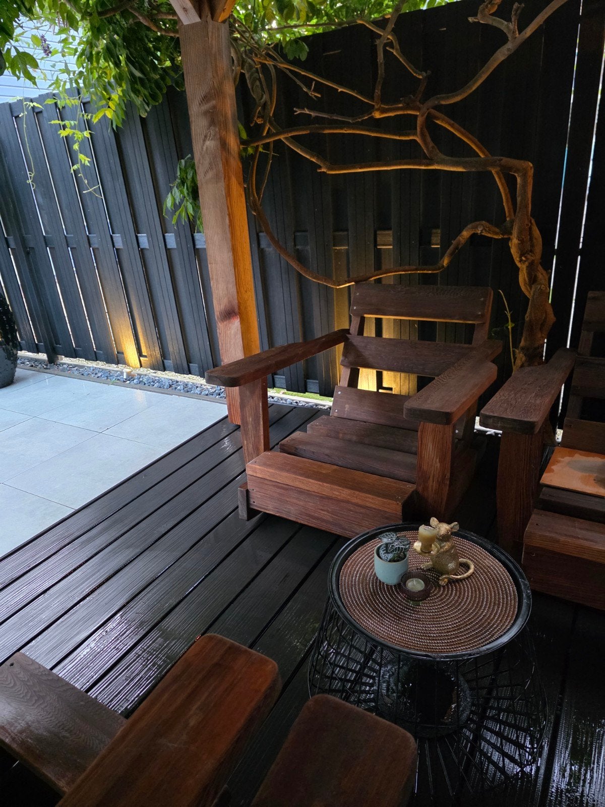 4 cederhouten schommel lounge stoelen, Tuin en Terras, Ophalen, Gebruikt, Hout
