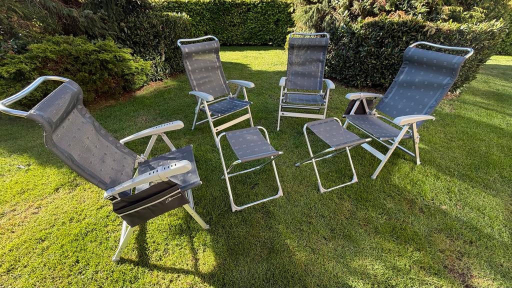 4 Campingstoelen met 2 voetenbankjes - Zo goed als nieuw, Caravans en Kamperen, Ophalen, Zo goed als nieuw, Campingstoel