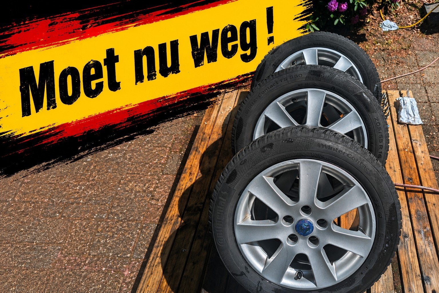 Mercedes set winterbanden met velgen - Continental 205/55 R1, Auto-onderdelen, Banden en Velgen, Gebruikt, 16 inch, Banden en Velgen