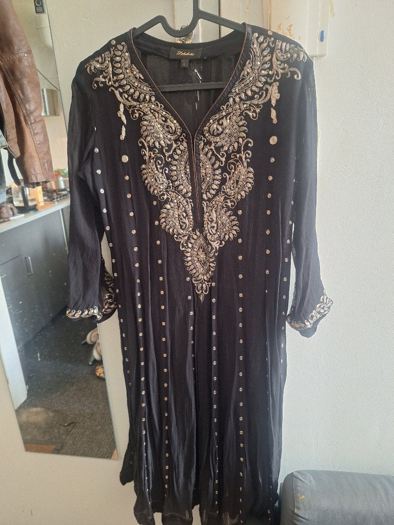 Elegante zwarte Jalaba/Kaftan/Takchita, maat L, Kleding | Dames, Overige typen, Zwart, Maat 42/44 (L), Ophalen of Verzenden