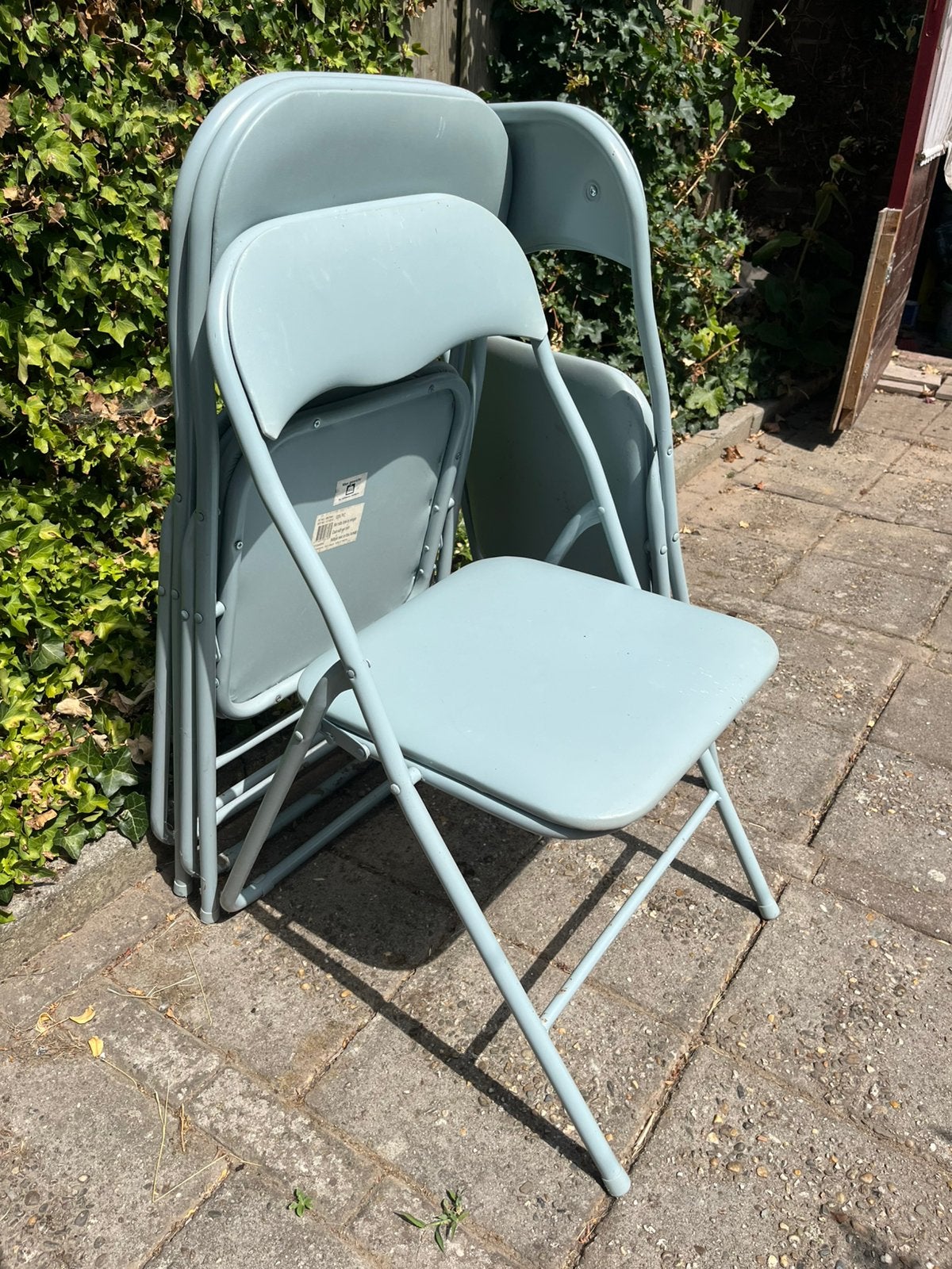 Grijze klapstoelen, 4 stuk beschikbaar, Huis en Inrichting, Stoelen, Ophalen, Gebruikt, Vier, Grijs
