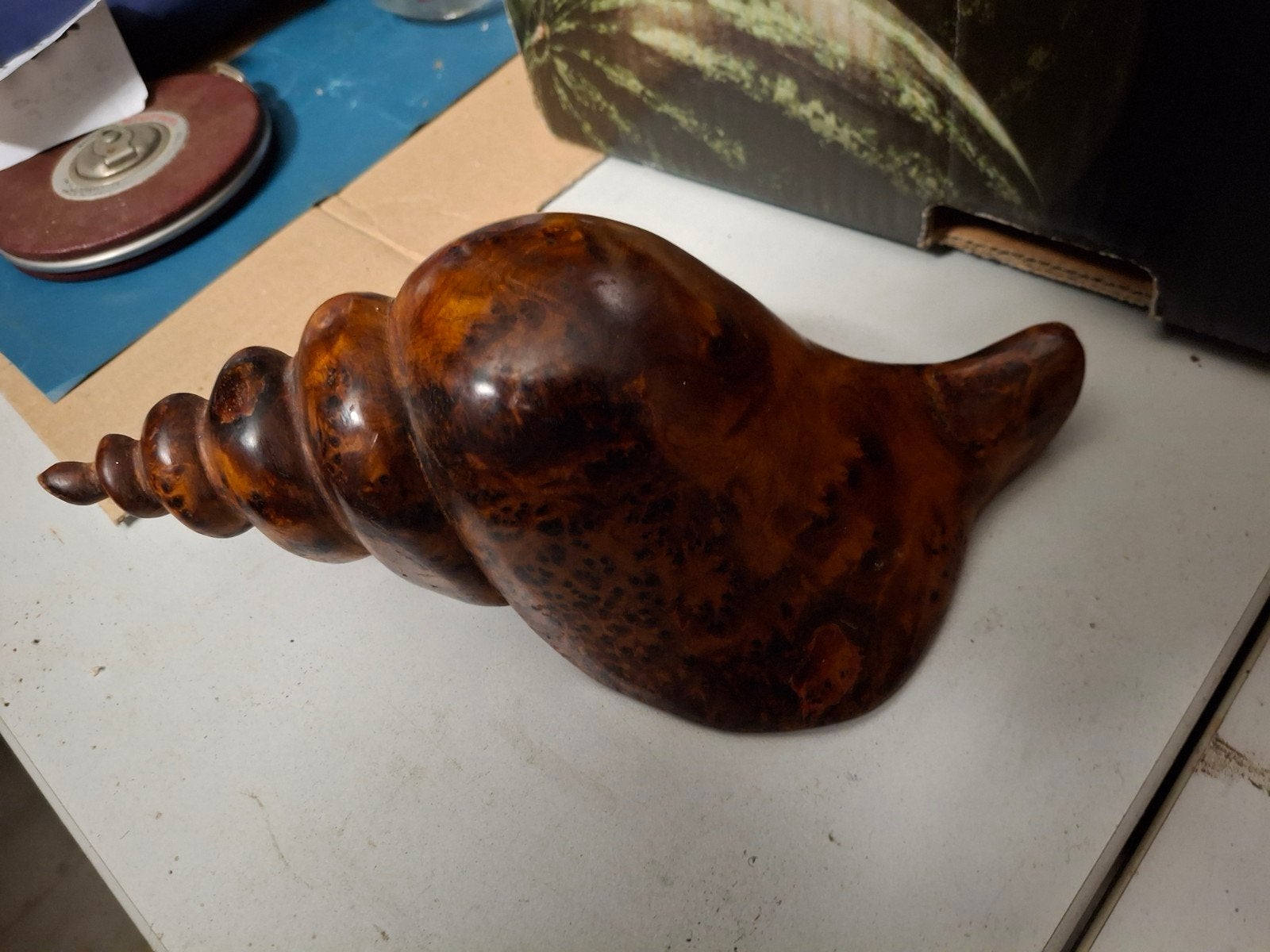 Unieke handgesneden houten schelp decoratie, Ophalen of Verzenden