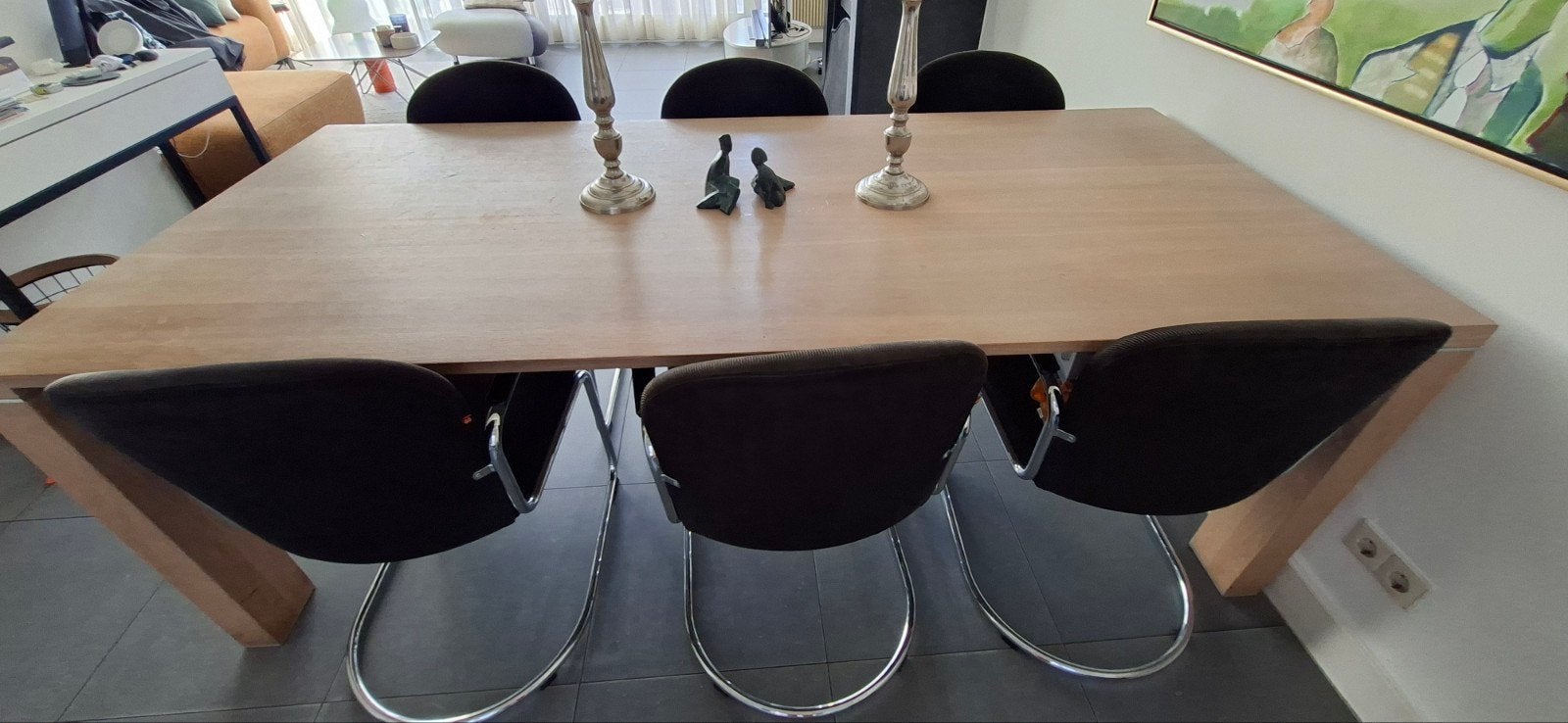 Licht eikenhouten tafel 220cm x 100cm, hoogte 76cm, Ophalen, Gebruikt, 100 tot 150 cm, Eikenhout