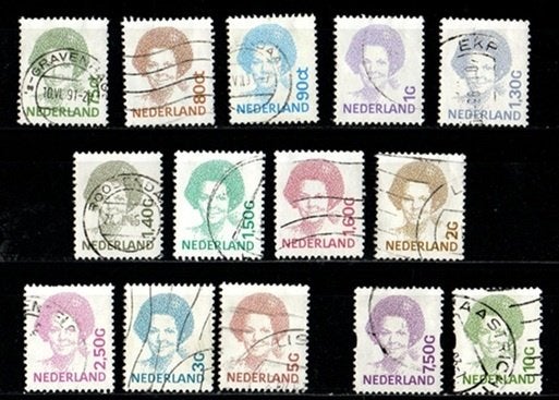 Nederland nr. 1488-1501 + 1581-1582 Kon. Beatrix gestempeld, Verzenden, Na 1940, Gestempeld