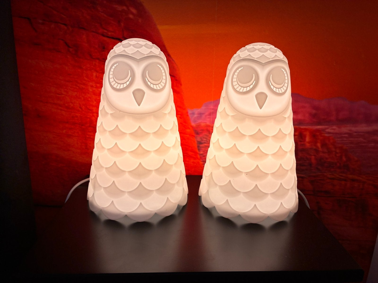 Set van 2 IKEA Ugglarp Uil nachtlampen - LED 3watt, Wit, Kunststof, Zo goed als nieuw, Ophalen of Verzenden