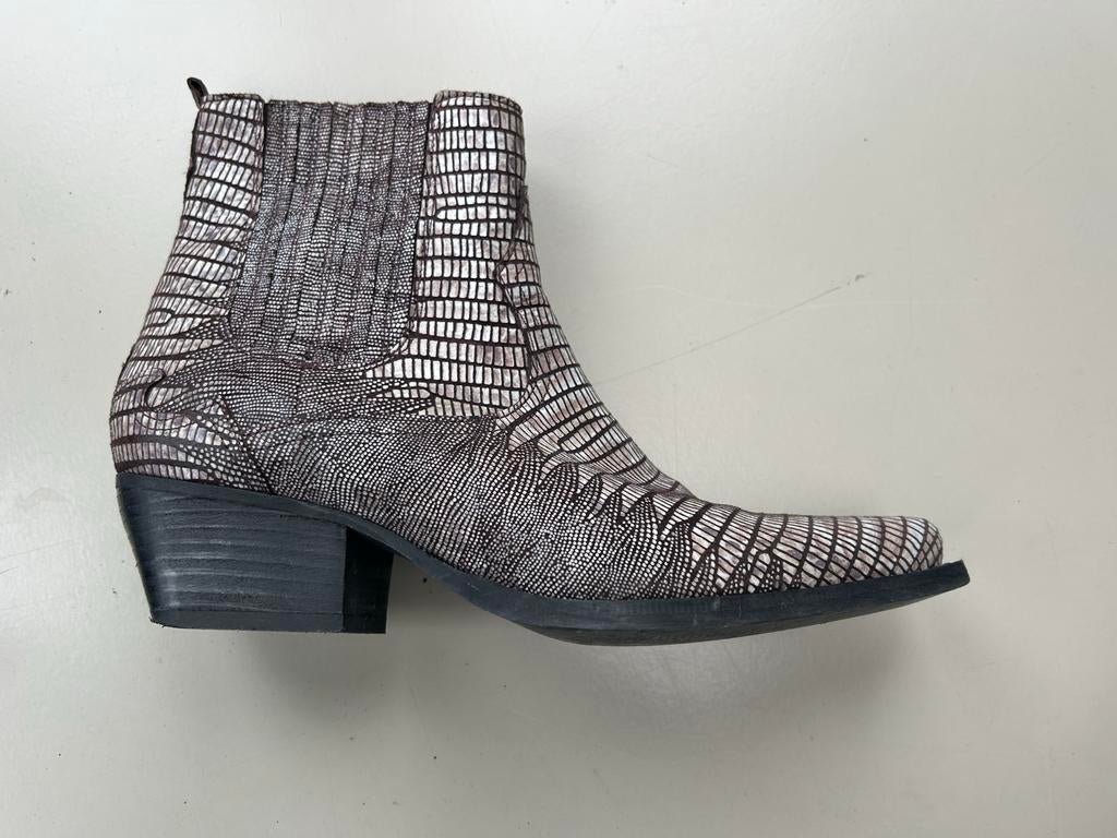 Enkel boot Lazamani in croco print - Prachtig leer!, Ophalen of Verzenden, Zo goed als nieuw, Bruin, Lage of Enkellaarzen