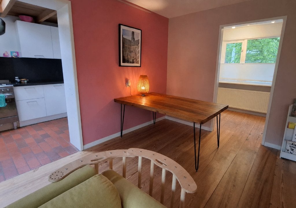 Kick Collection Triangle eettafel, massief mangohout, 160 cm, Ophalen, Gebruikt, 150 tot 200 cm, 150 tot 200 cm