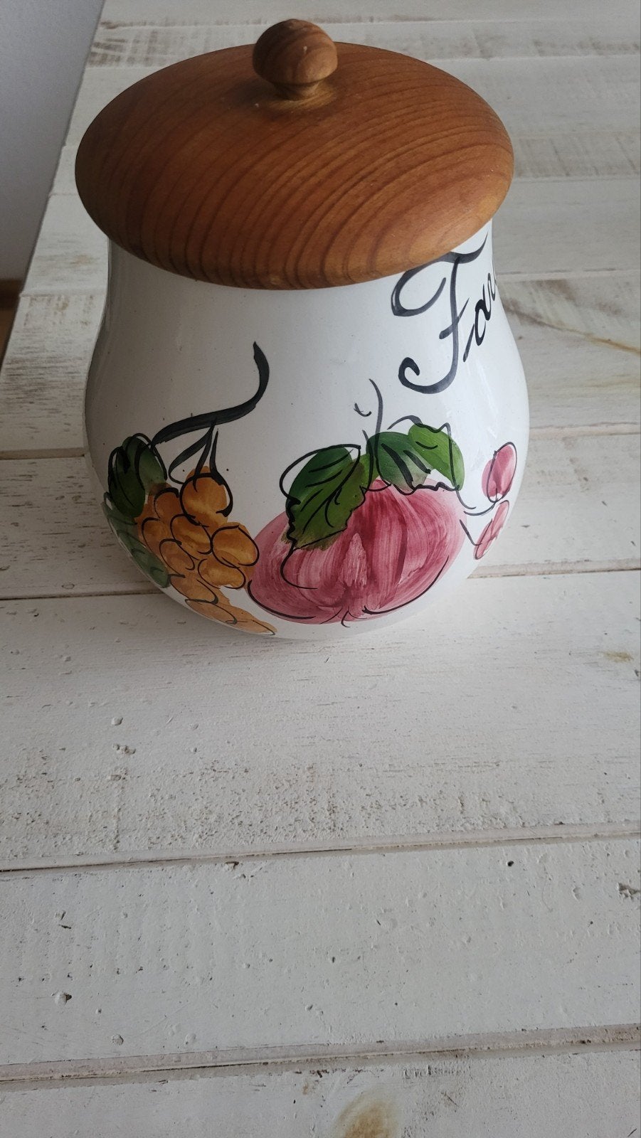 Vintage voorraadpot Farina - keramiek met houten deksel - ha, Huis en Inrichting, Ophalen