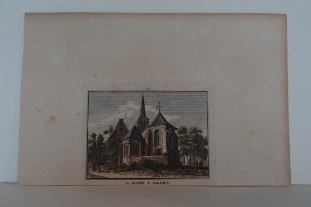 BAARN Handgekleurde Gravure Dorpsgezicht Kerk H. Spilman GM7, 10 cm, 7 cm, Verzenden, Stadsgezicht