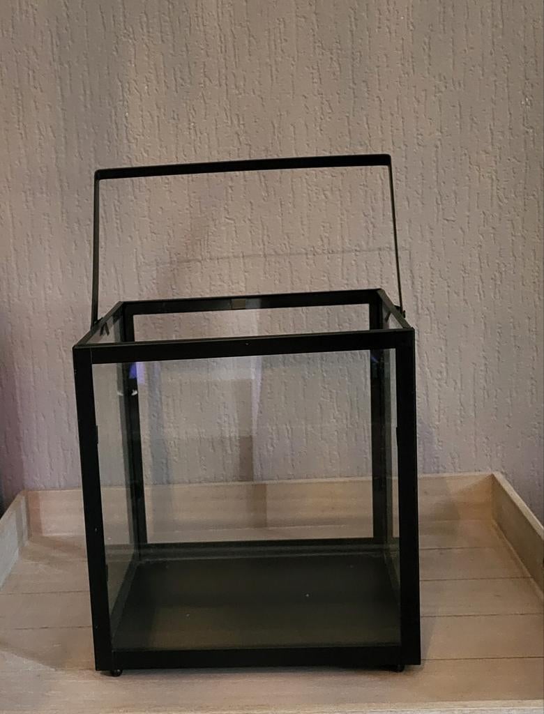 Zwarte glazen lantaarn - vierkant model, Ophalen, Gebruikt, Zwart, Glas