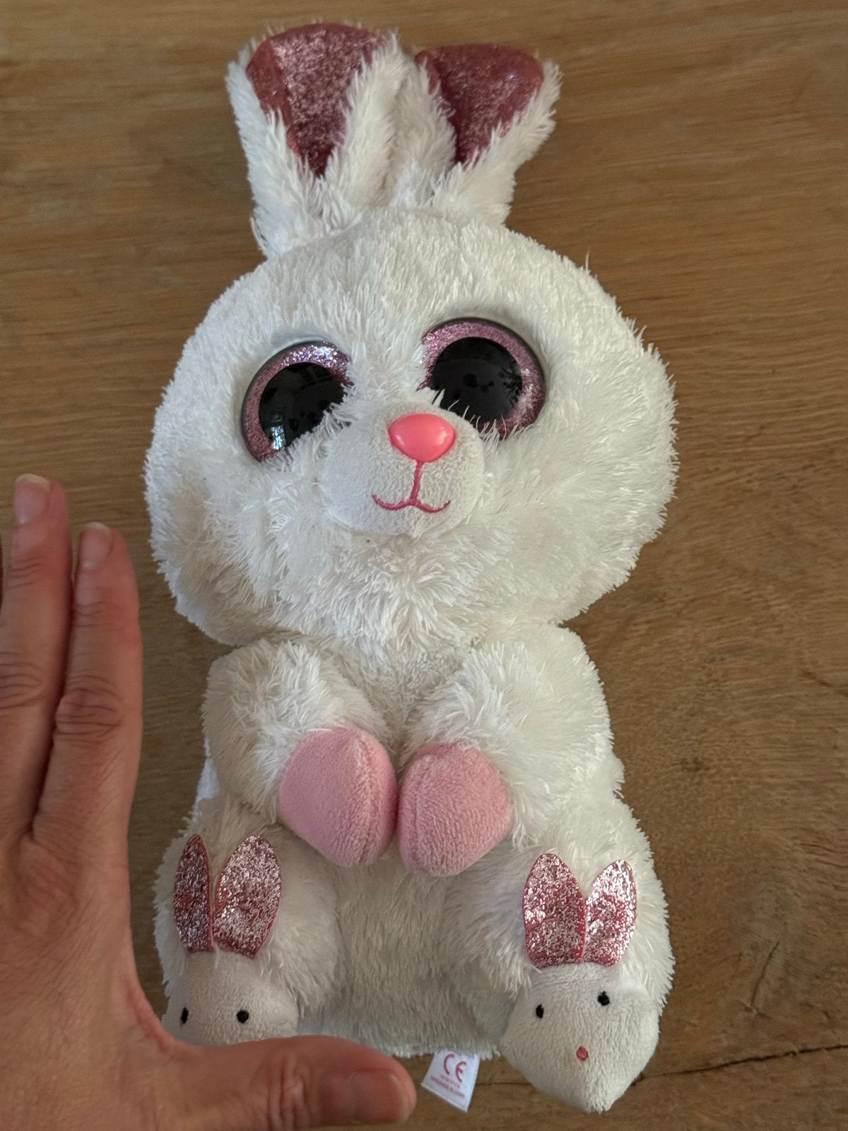 TY Knuffel Konijn met Glitter Ogen, Oren en Pootjes, Gebruikt, Konijn, Ophalen of Verzenden, Middelgroot (20 tot 80 cm)