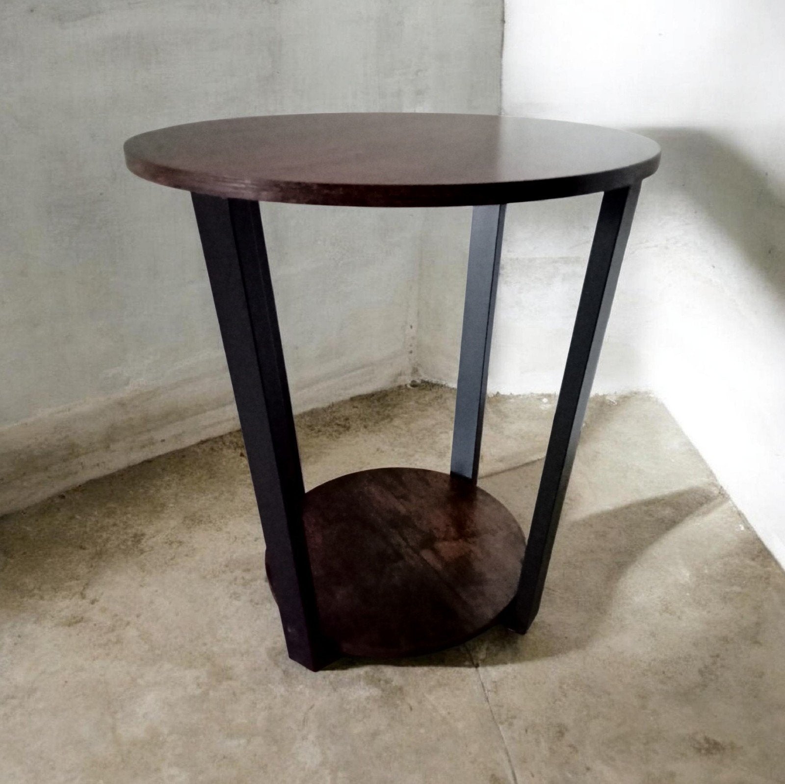 Bijzettafel met stalen frame en twee ronde bladen, Gebruikt, Metaal of Aluminium, Rond, Ophalen